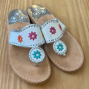 Jack Rogers Jacks Flat Sandal in Leather White Multi 9M